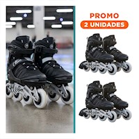 Pack2 Equipo Patines Lineales con Luces Ollie Negro Talla L con Estructura Firme